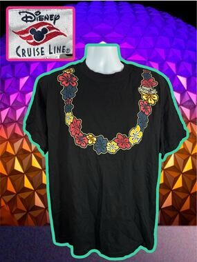 Disney Cruise Line Black Shirt Size Large Hawaiian Flowers Vintage Y2K